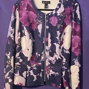 INC International Concepts Floral Zip Jacket in Navy, Purple & White